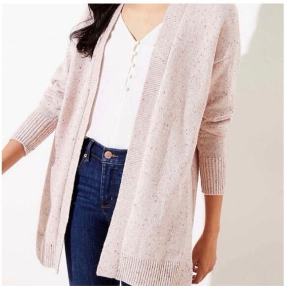 Loft Light  Pink Cotton Blend Confetti Open Front Longline Cardigan Sweater XXL - Picture 1 of 10